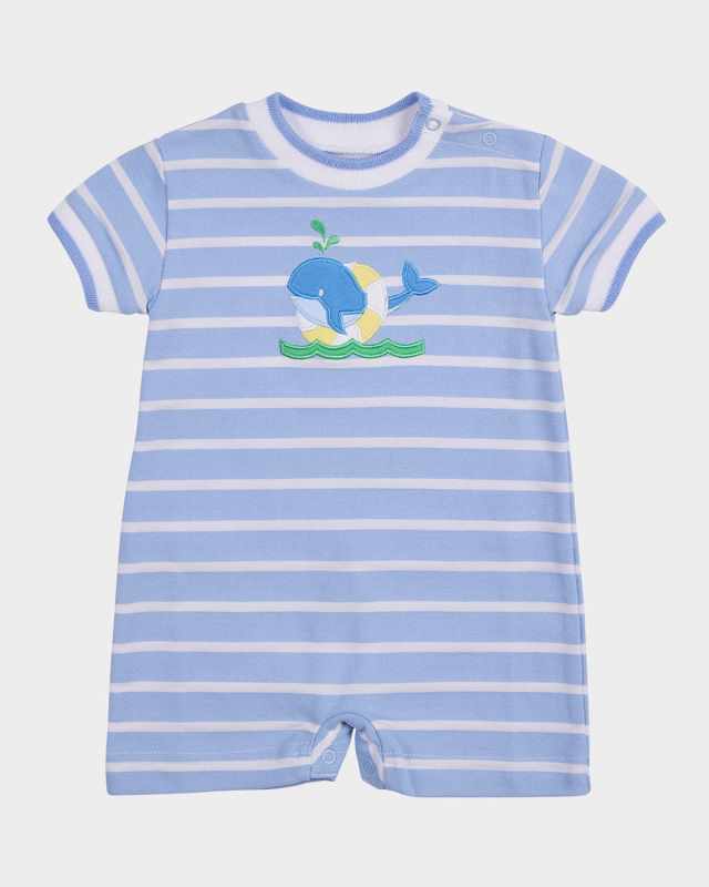 Boy's Pique Knit Stripe Shortalls, Size 3M-12